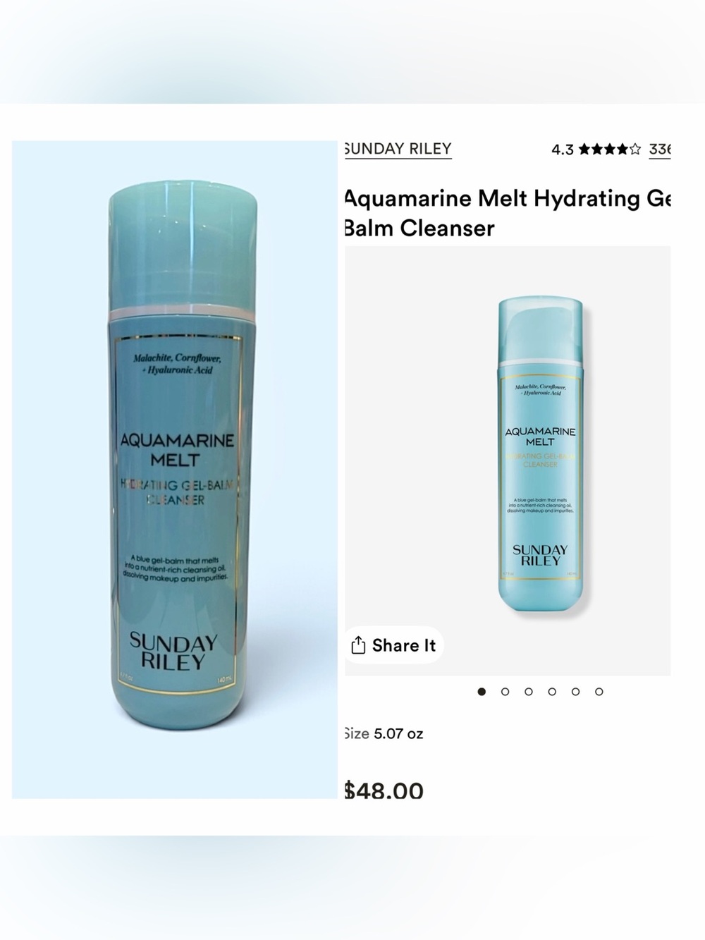 Sunday Riley Aquamarine Melt Hydrating Gel-Balm Cleanser 4.7 oz